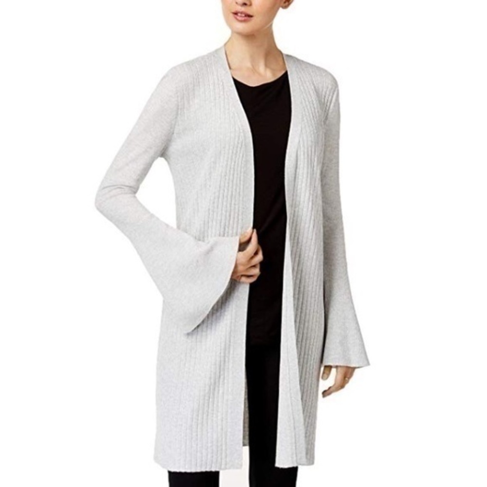 Marled Metallic Silver Bell-Sleeve Cardigan sz XL